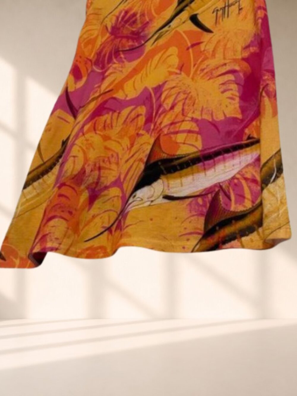 Guy Harvey Orange Tropical Marlin Tee Dress Coastal Resort Wear Size Small - Picture 5 of 10